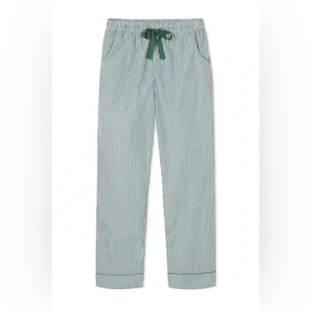 LAKE Pinstripe Green 100% Cotton Pajama Pants - Size L